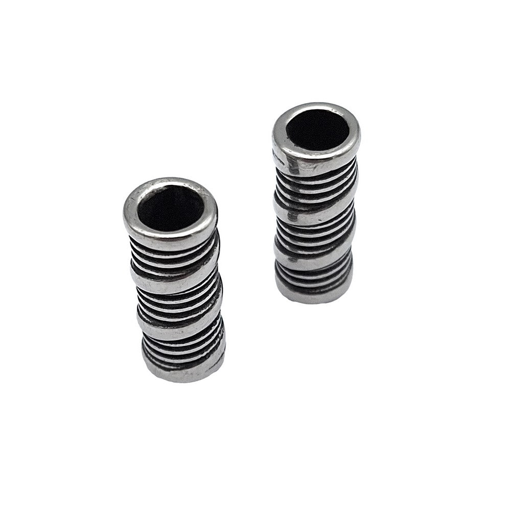 2pcs Stainless Steel Cord Sliders Beads for Jewelry Making in Bracelet Pendant 6.5mm Inner Hole Antique Silver to fit 6mm Round Cord