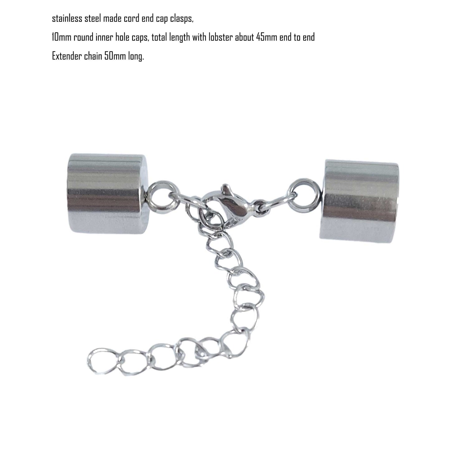 3 Pieces Stainless Steel Cord End Cap Clasps with Lobster and Extender Chain Bracelet Necklace Making 2mm 3mm 4mm 8mm