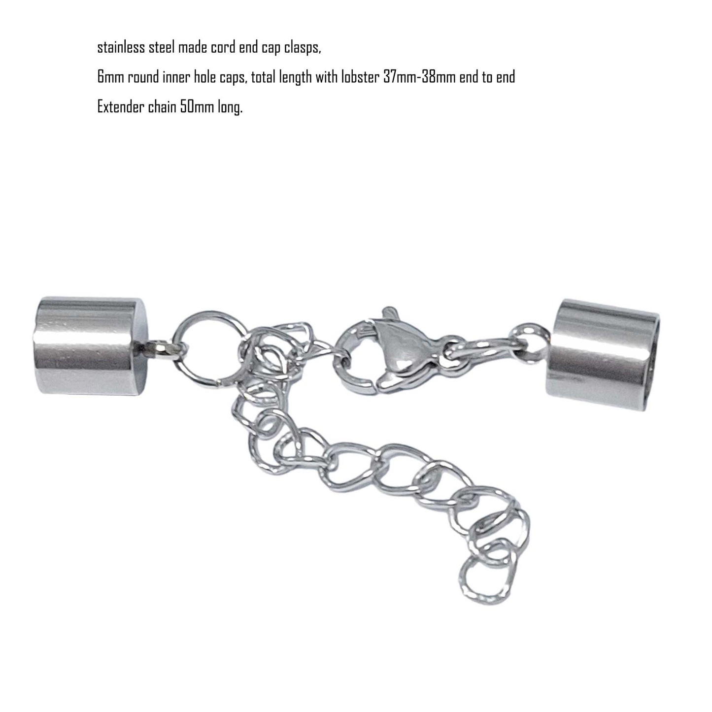 3 Pieces Stainless Steel Cord End Cap Clasps with Lobster and Extender Chain Bracelet Necklace Making 2mm 3mm 4mm 8mm