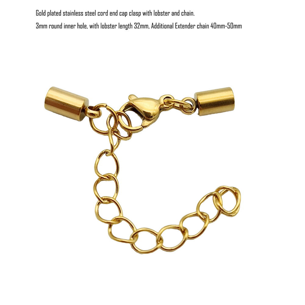 ShapesbyX 3 pièces fermoirs d'extrémité de cordon en acier inoxydable doré pour la fabrication de bijoux trou intérieur de 2 mm à 10 mm