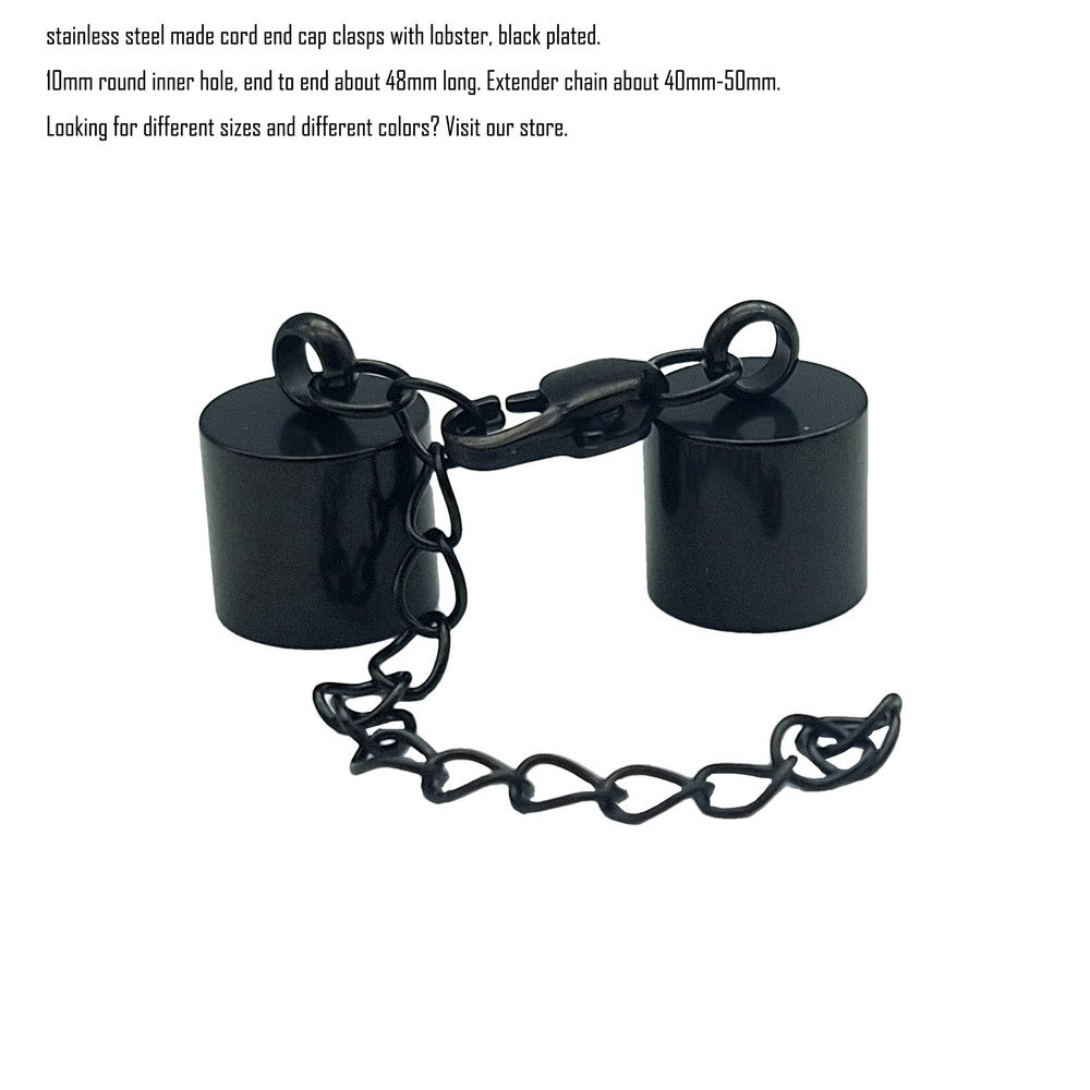 ShapesbyX 3 pièces 2 mm à 10 mm noir/or fermoirs d'extrémité de cordon en acier inoxydable pour bracelets colliers