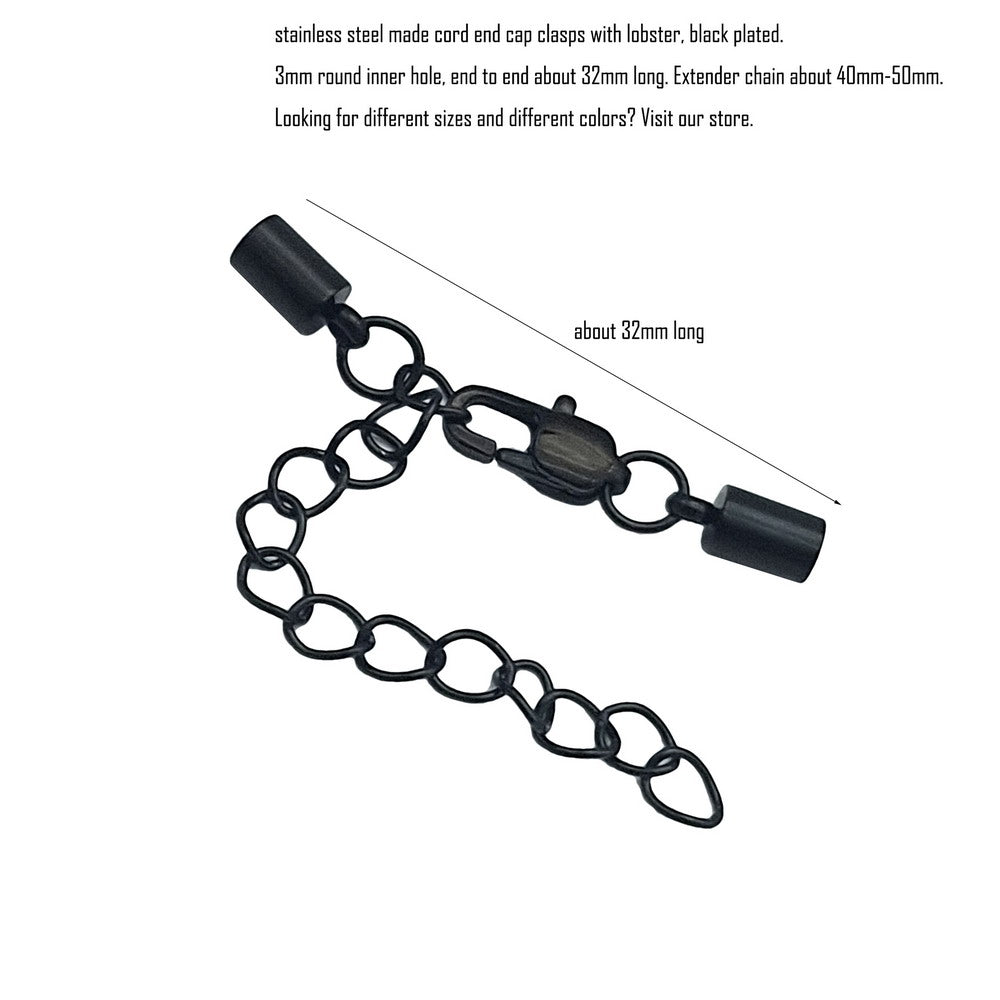 Fermoirs d'extrémité de cordon en acier inoxydable, noir/or, 3 pièces, fabrication de collier, trou intérieur de 3mm 4mm 5mm 8mm