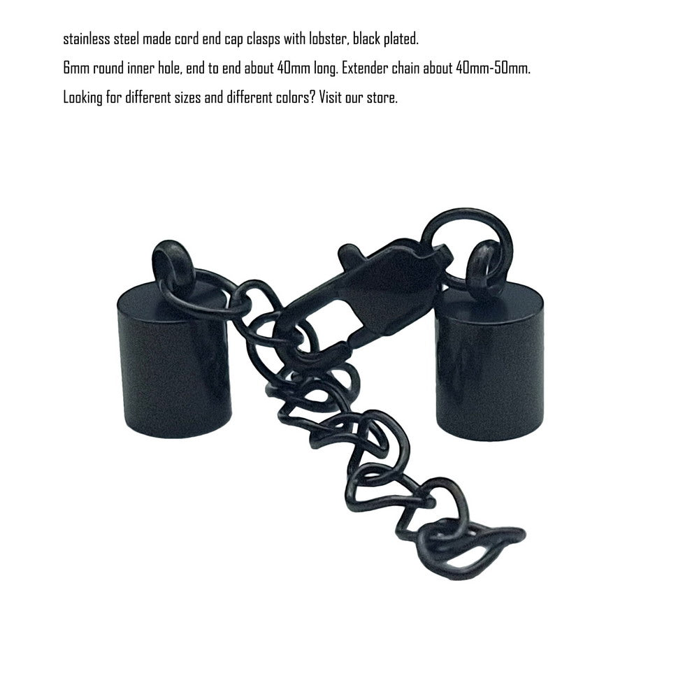Fermoirs d'extrémité de cordon en acier inoxydable, noir/or, 3 pièces, pour la fabrication de bijoux