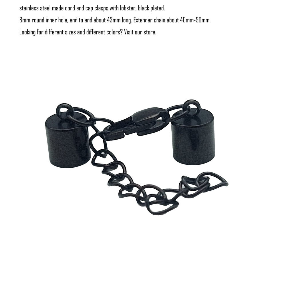 Fermoirs d'extrémité de cordon en acier inoxydable, noir/or, 3 pièces, fabrication de collier, trou intérieur de 3mm 4mm 5mm 8mm