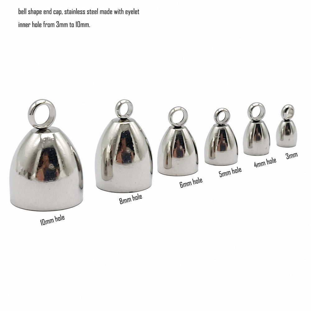 Stainless Steel Bell Shape Cord End Caps with Eyelet, Jewelry Making Tie Ends (3mm-10mm)