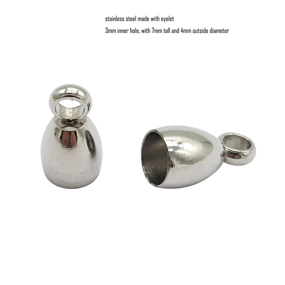 Stainless Steel Bell Shape Cord End Caps with Eyelet, Jewelry Making Tie Ends (3mm-10mm)