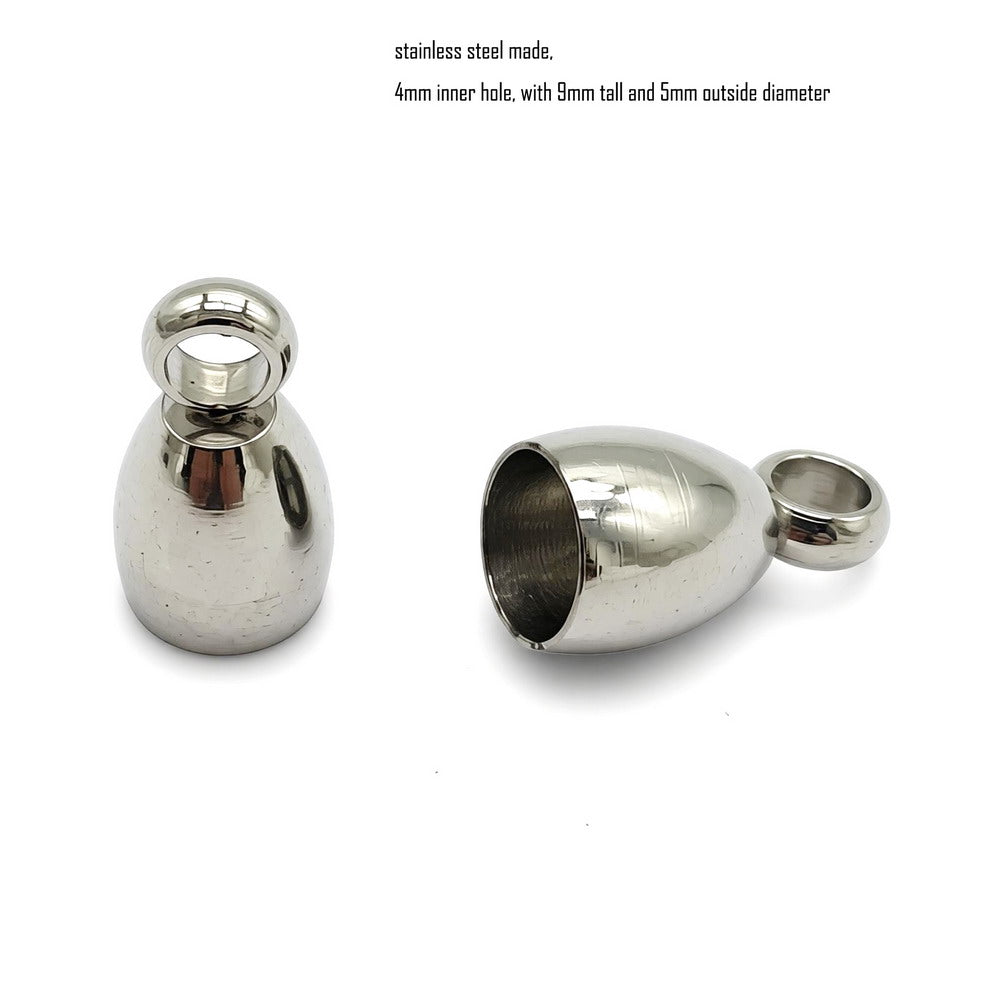 Stainless Steel Bell Shape Cord End Caps with Eyelet, Jewelry Making Tie Ends (3mm-10mm)
