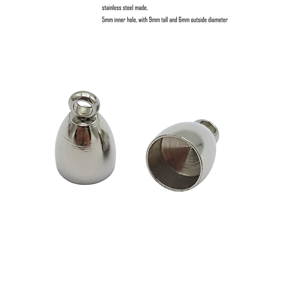 Stainless Steel Bell Shape Cord End Caps with Eyelet, Jewelry Making Tie Ends (3mm-10mm)