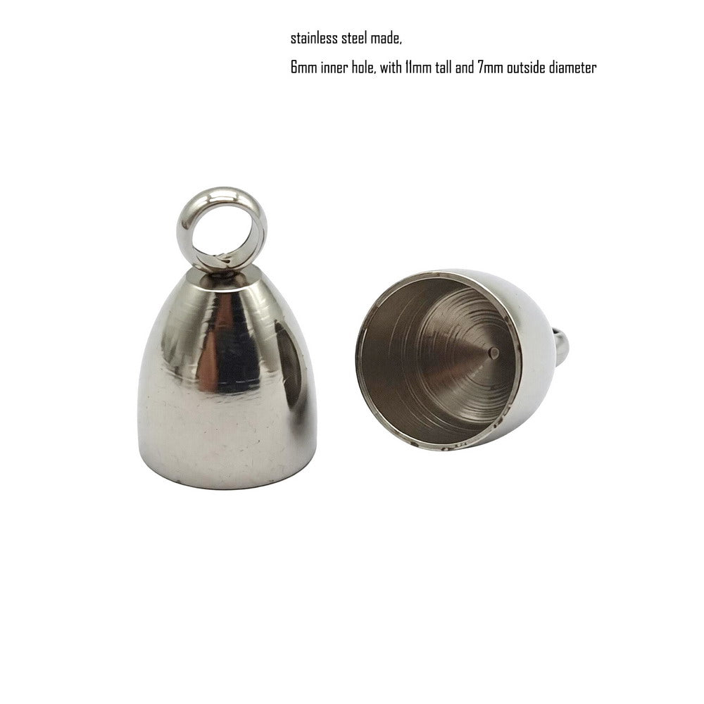Stainless Steel Bell Shape Cord End Caps with Eyelet, Jewelry Making Tie Ends (3mm-10mm)