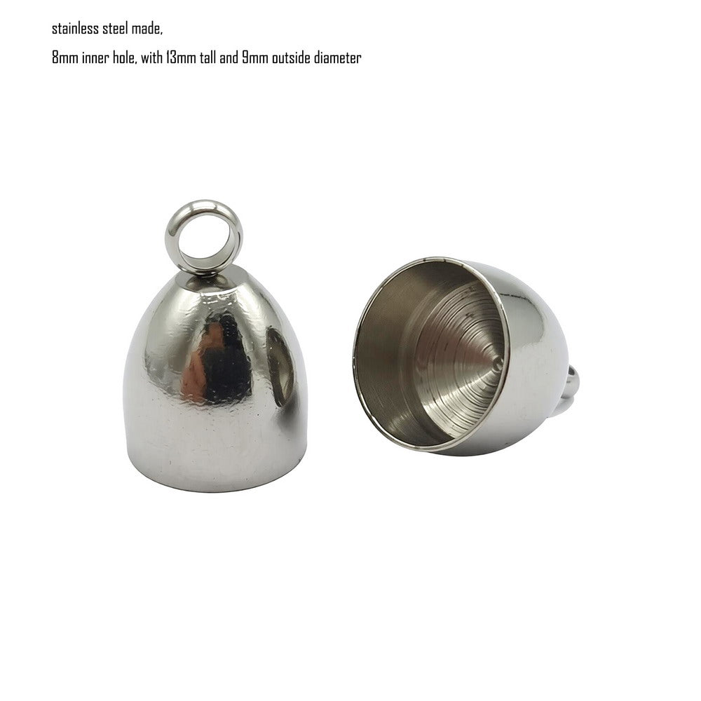 Stainless Steel Bell Shape Cord End Caps with Eyelet, Jewelry Making Tie Ends (3mm-10mm)