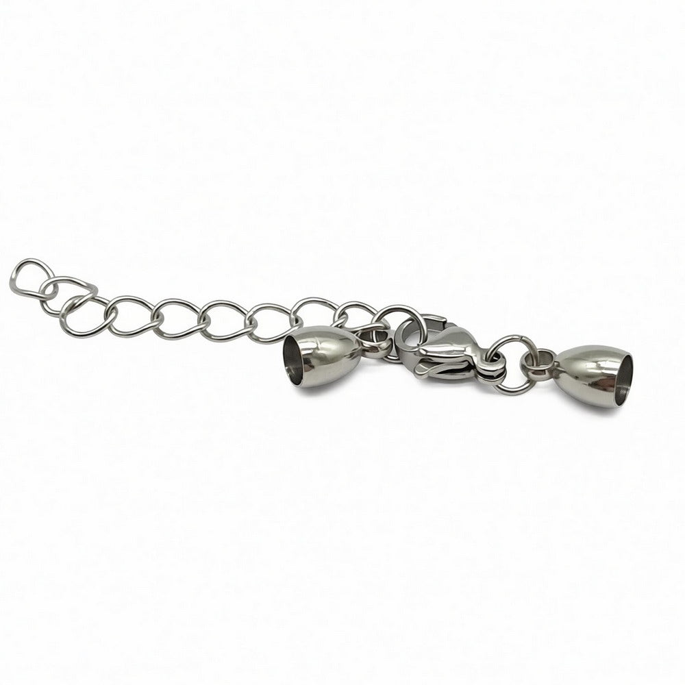 Stainless Steel Cord End Cap Clasp Bell Shape: Lobster & Extender Chain
