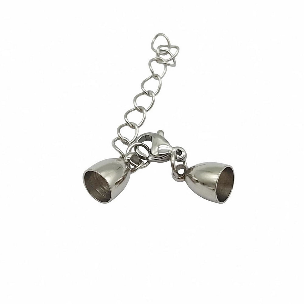 Stainless Steel Cord End Cap Clasp Bell Shape: Lobster & Extender Chain
