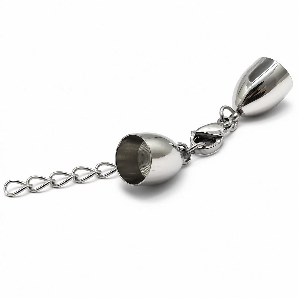 Stainless Steel Cord End Cap Clasp Bell Shape: Lobster & Extender Chain