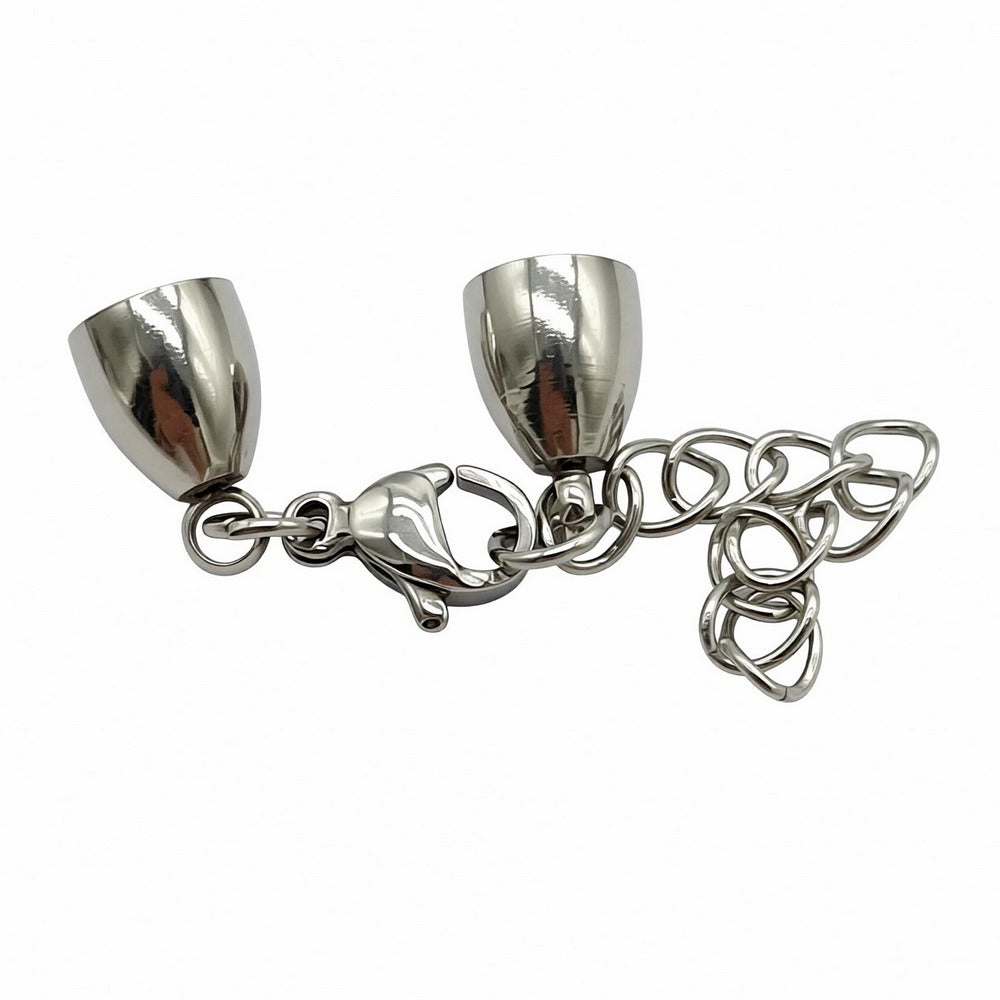 Stainless Steel Cord End Cap Clasp Bell Shape: Lobster & Extender Chain
