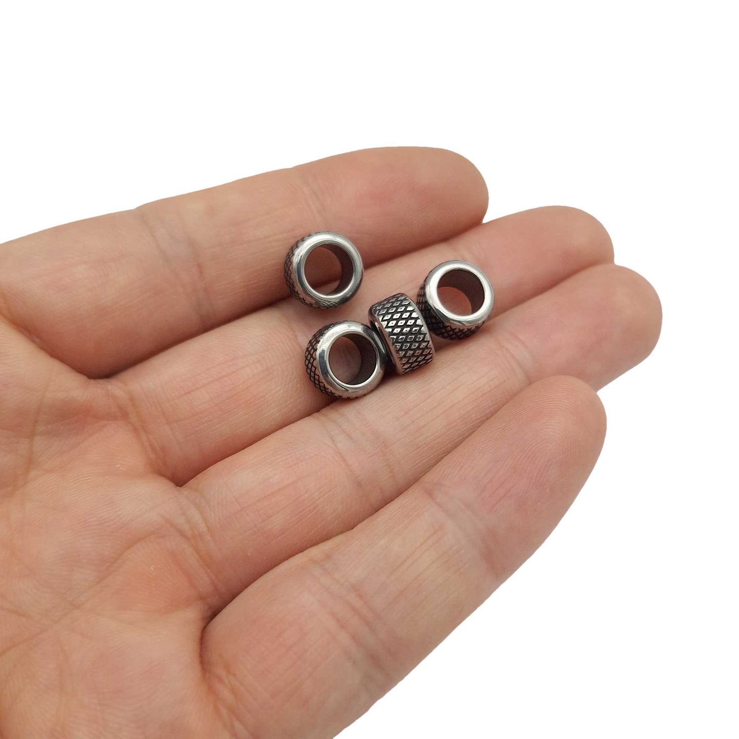 5 Pieces Stainless Steel Slider Beads 6.5mm Inner Hole Antique Color for Jewelry Making Cord Beading