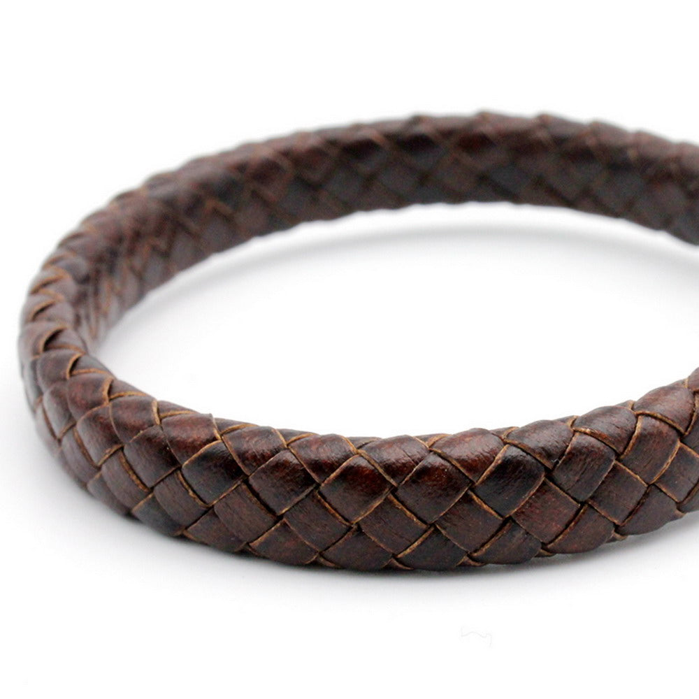 ShapesbyX-Bracelet plat en cuir tressé marron vieilli 10 x 5 mm pour fabrication de bracelets artisanaux