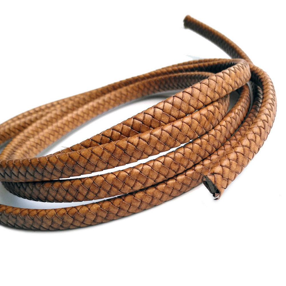 shapesbyX-10mm Flat Braided Leather Band Bracelet Making Braid Leather Cord Distressed Natural