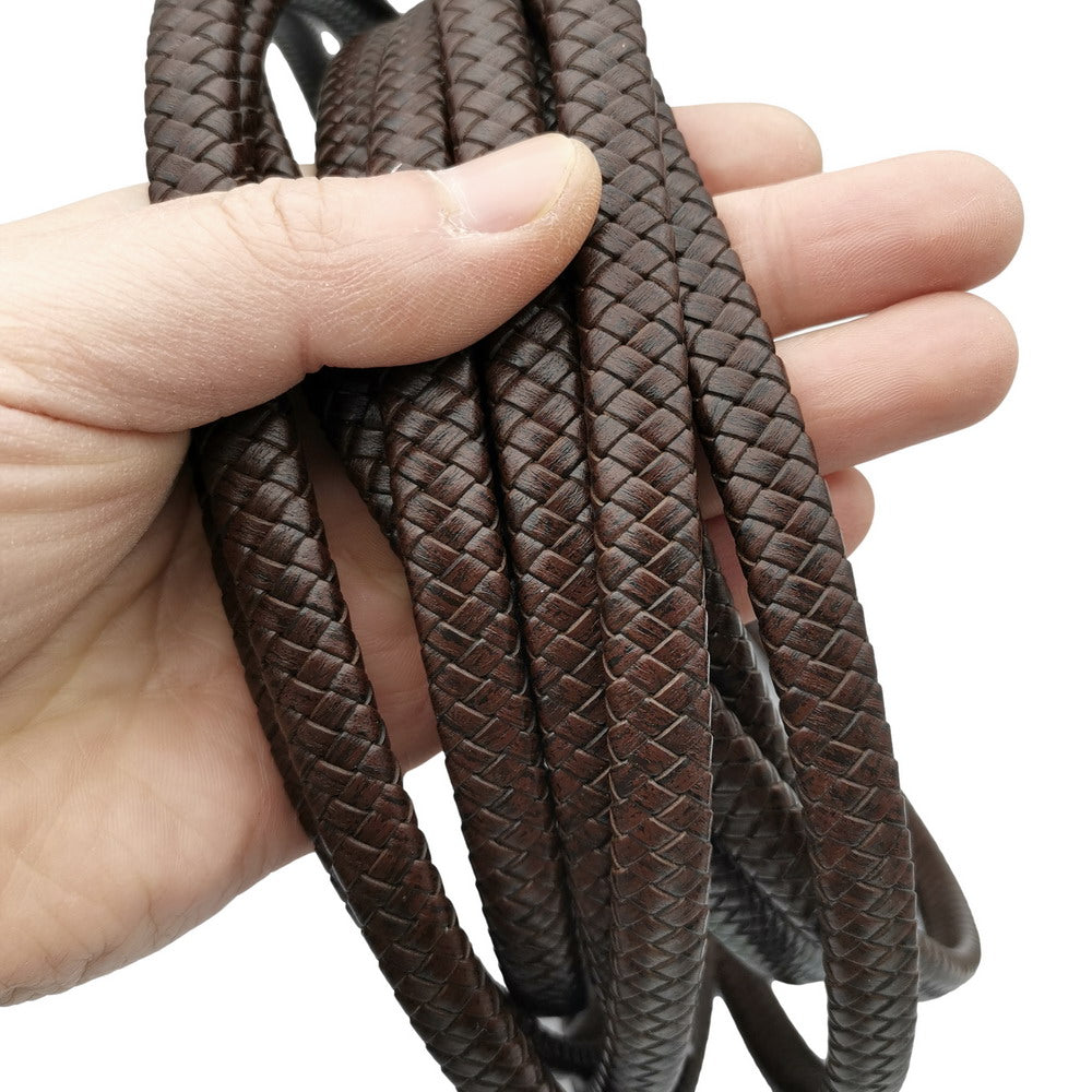 ShapesbyX-12 mm x 6 mm flaches geflochtenes Bolo-Kordel-Armband aus Leder