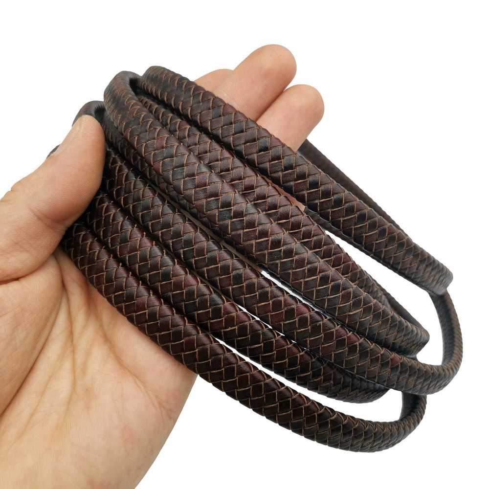 shapesbyX-12mmx6mm Flat Braided Leather Bolo Cord Bracelet Making Leather Band Regenerated Antique Brown