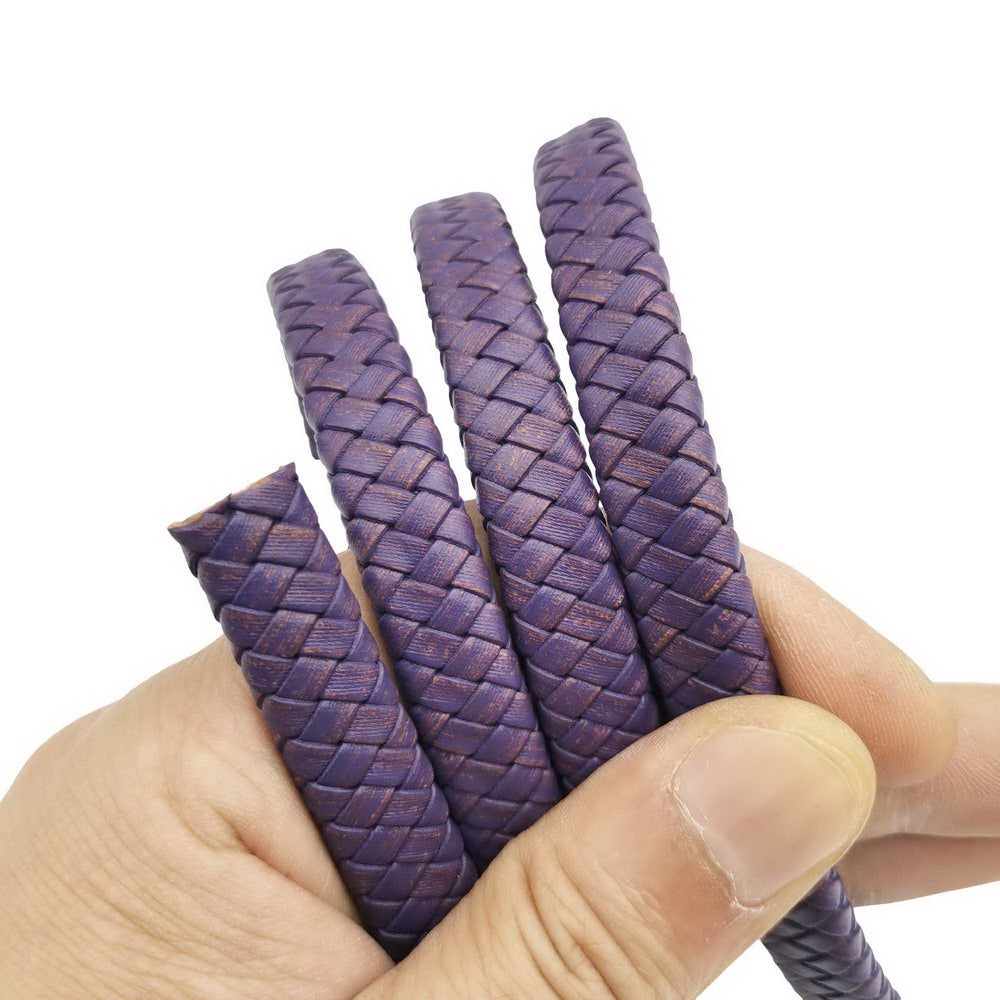shapesbyX-Distressed Purple 12mmx6mm Braided Leather Strap Braid Bracelet Making Leather Cord Jewelry Craft