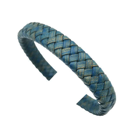 shapesbyX-Distressed Blue 12mmx6mm Braided Leather Strap Braid Bracelet Making Leather Cord Jewelry Craft