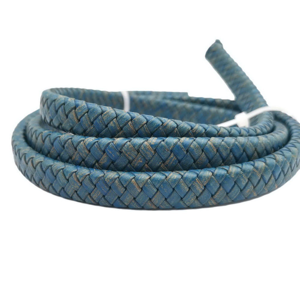 shapesbyX-Distressed Blue 12mmx6mm Braided Leather Strap Braid Bracelet Making Leather Cord Jewelry Craft