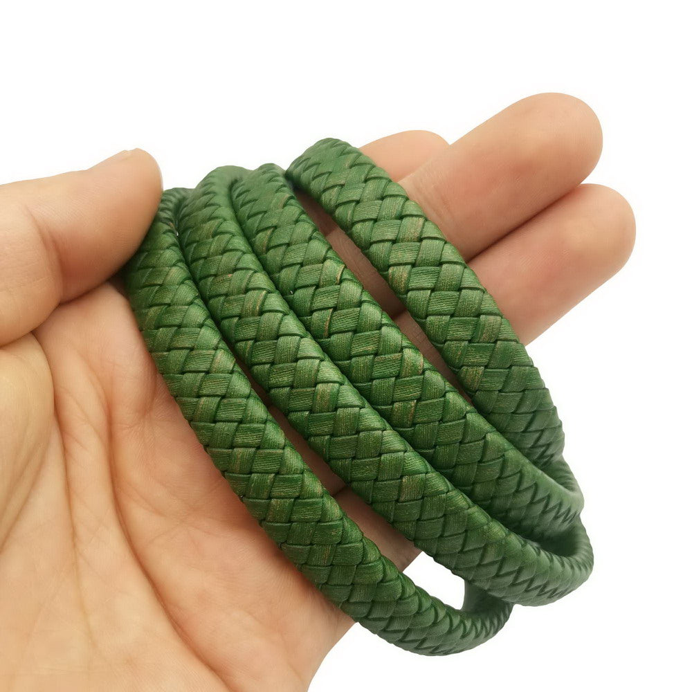 shapesbyX-Distressed Green 12mmx6mm Braided Leather Strap Braid Bracelet Making Leather Cord Jewelry Craft