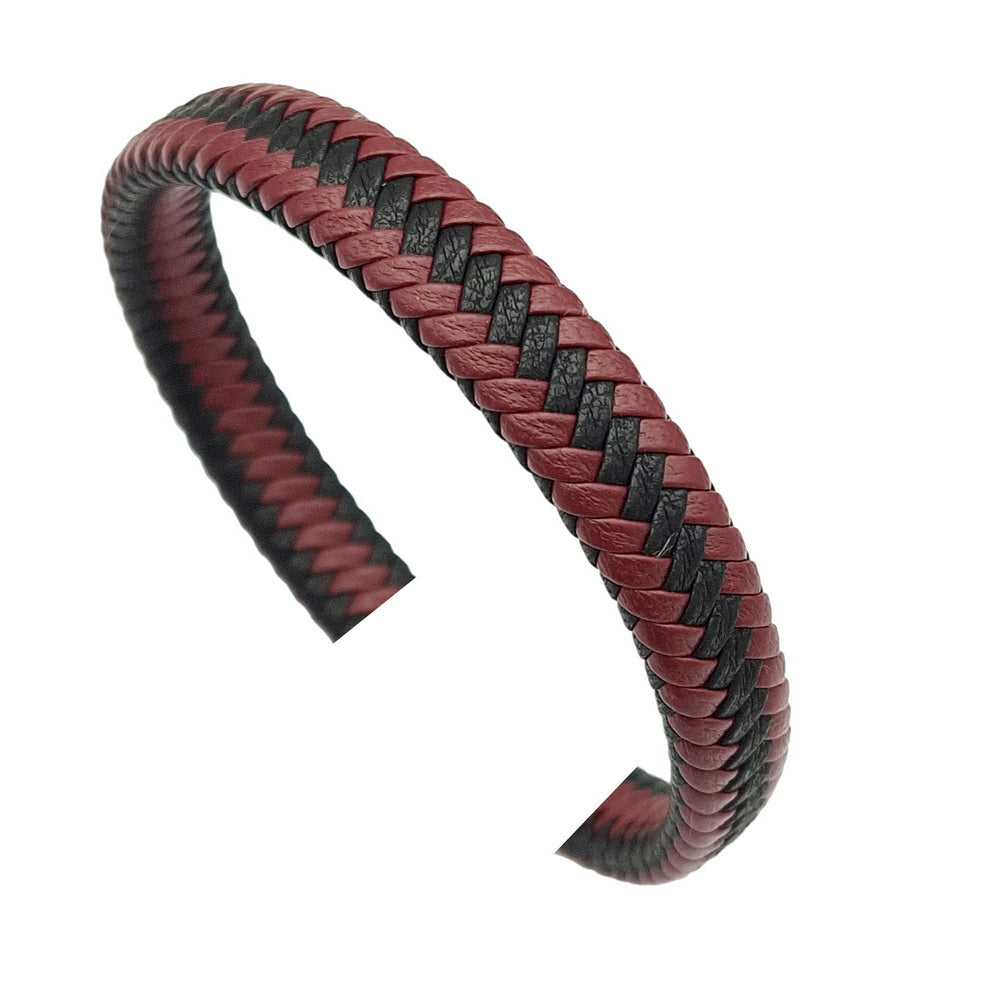 Braided PU Leather Cords 11.5mmx5.5mm Made of Microfiber Soft and Flexible, Braid Bracelet Making Leather Band Black Wine Mixed