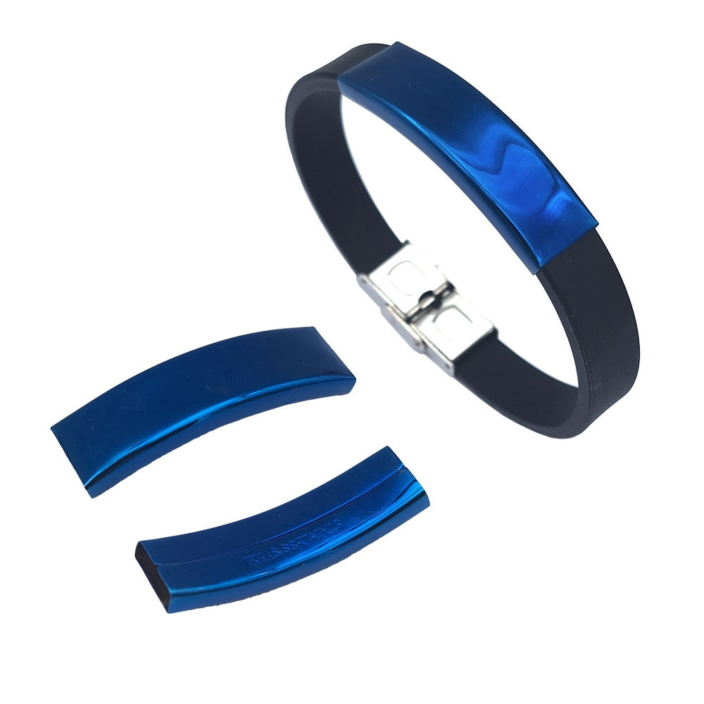 ShapesbyX Blue/Black/Stainless Steel Bracelet Tube Sliders 10mmx3mm Inner Size for 10mm Flat Band Silicon Bracelet Making