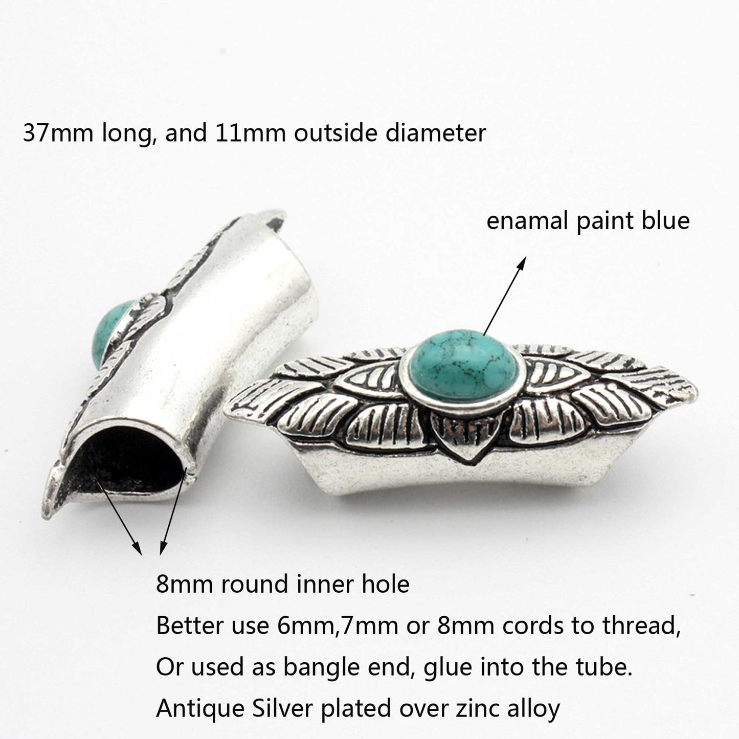 ShapesbyX-Fabrication de bracelets curseurs tube artisanat cheveux perles pendentif curseurs trou de 8 mm 2 pièces émail bleu/rouge