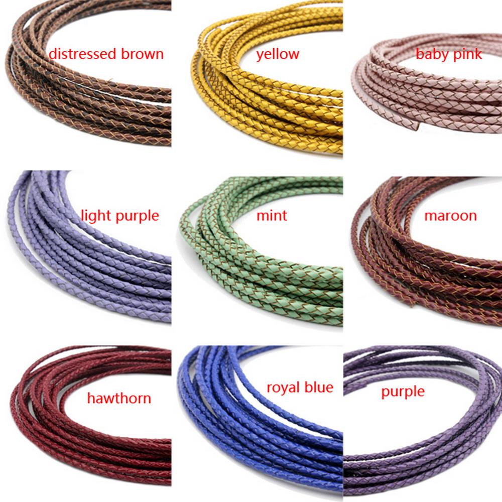 3mm round leather strap braided leather bolo cord