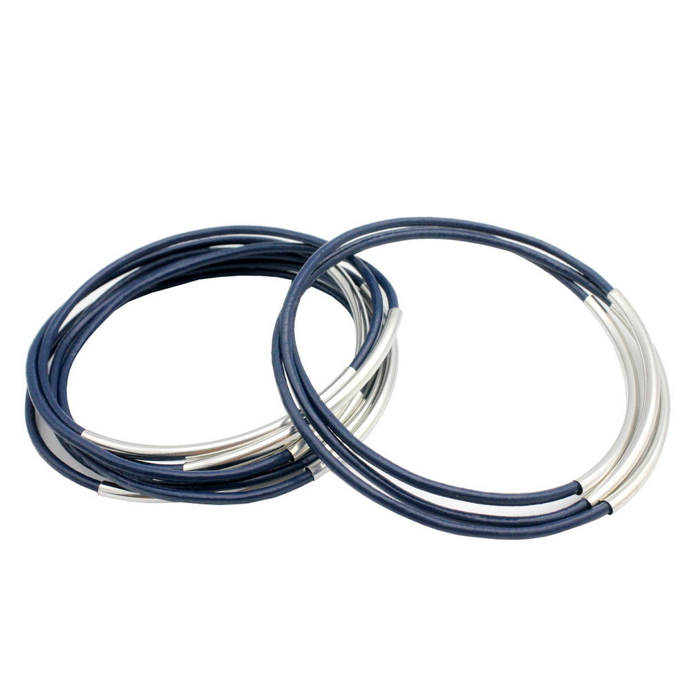 12 Pieces Individuals Leather Bangle Bracelets for Women Girls Navy Blue