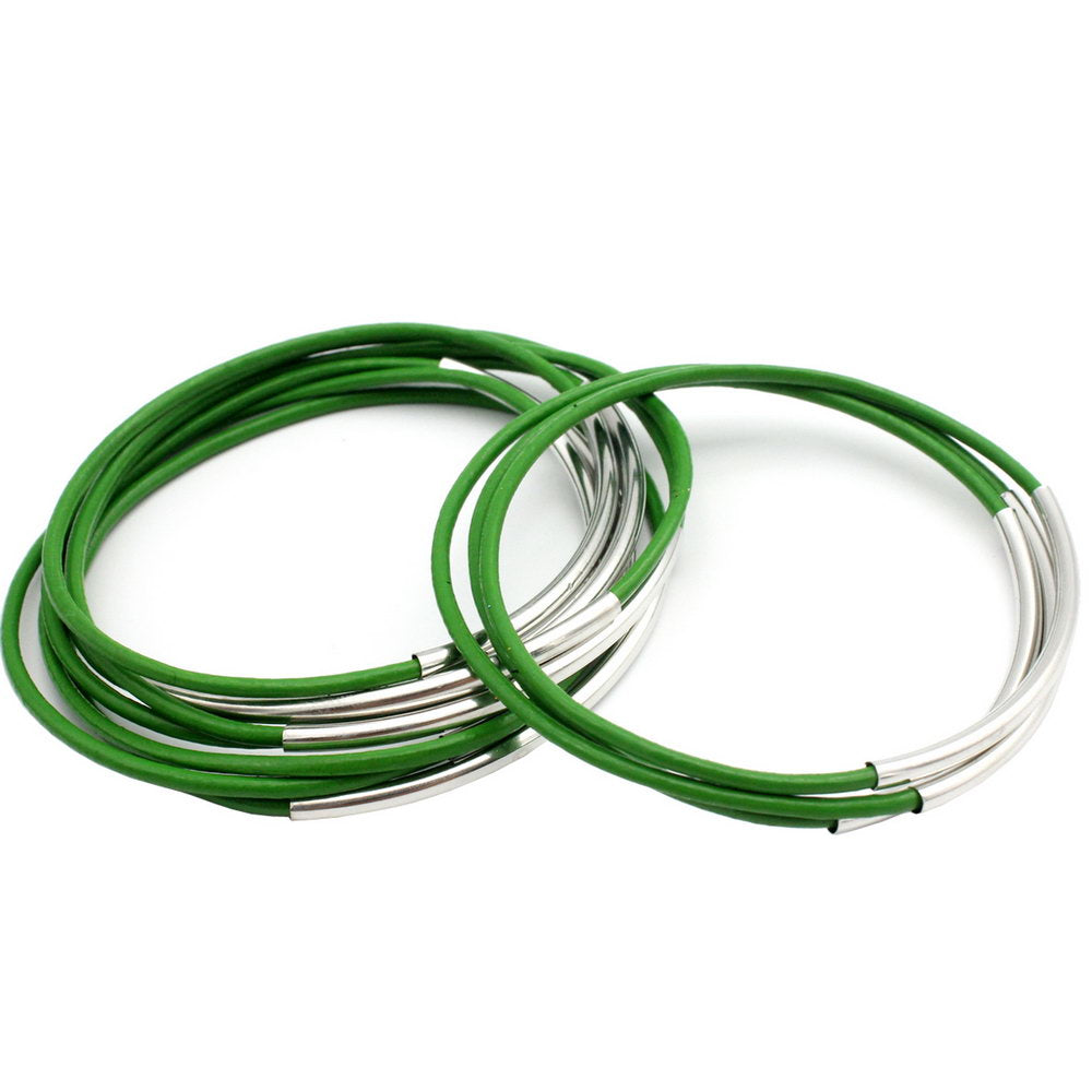 12 Pieces Individuals Leather Bangle Bracelets for Women Girls green