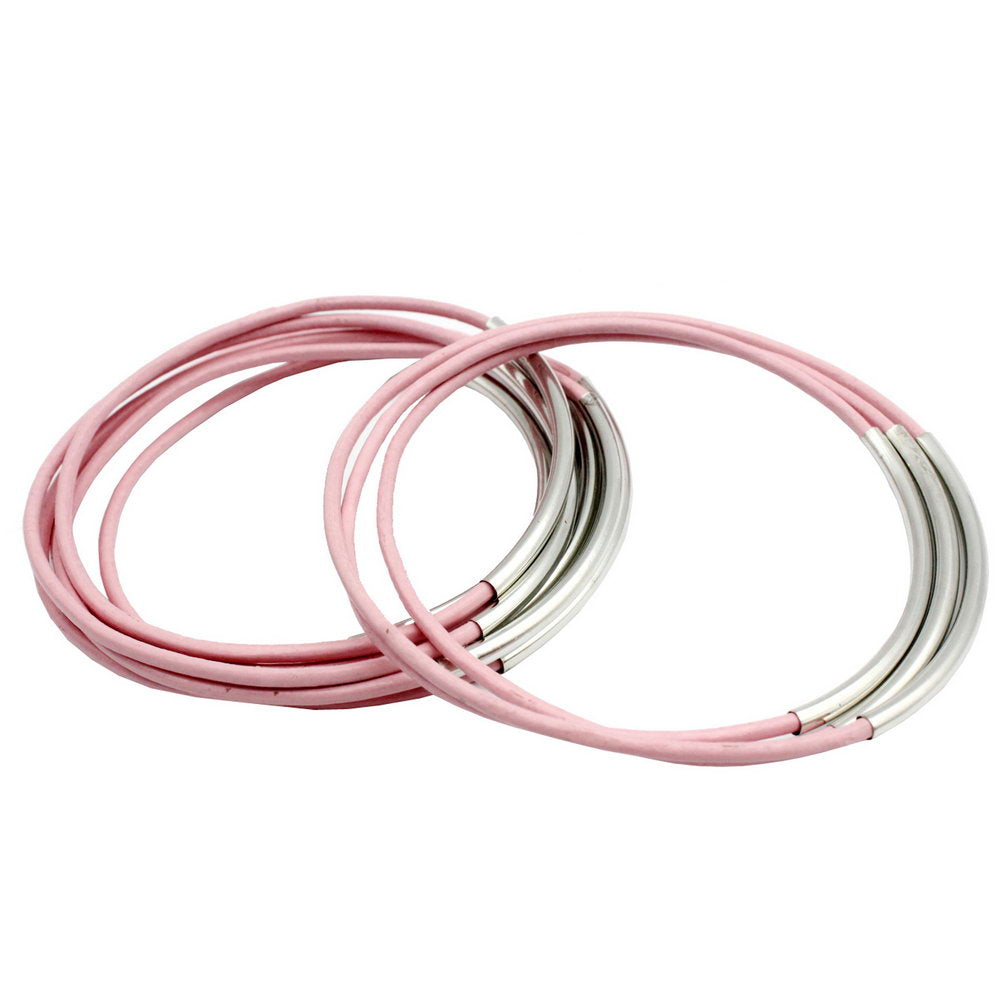12 Pieces Individuals Leather Bangle Bracelets for Women Girls Pink