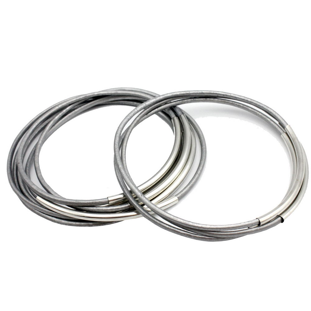 12 Pieces Individuals Leather Bangle Bracelets for Women Girls Silver