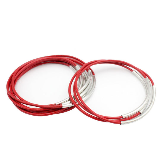 12 Pieces Individuals Leather Bangle Bracelets for Women Girls Red
