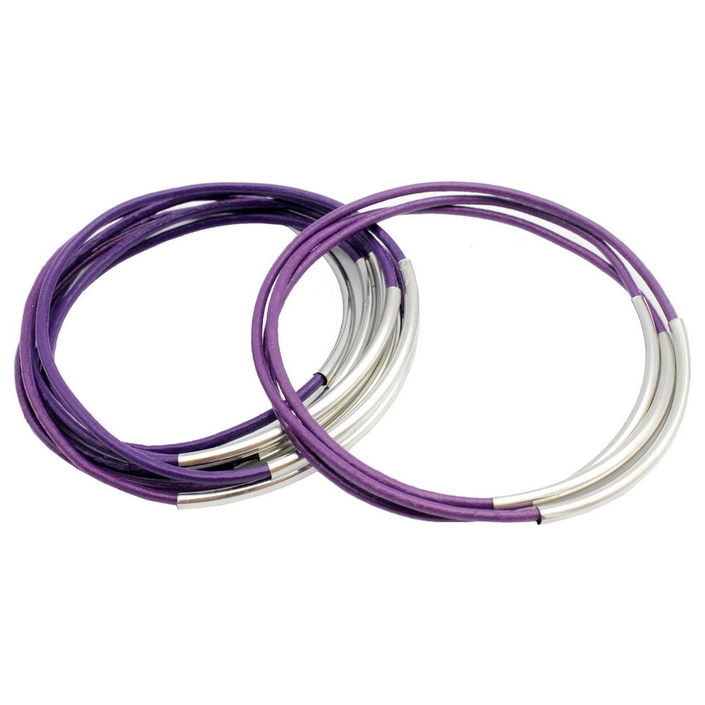 12 Pieces Individuals Leather Bangle Bracelets for Women Girls Purple