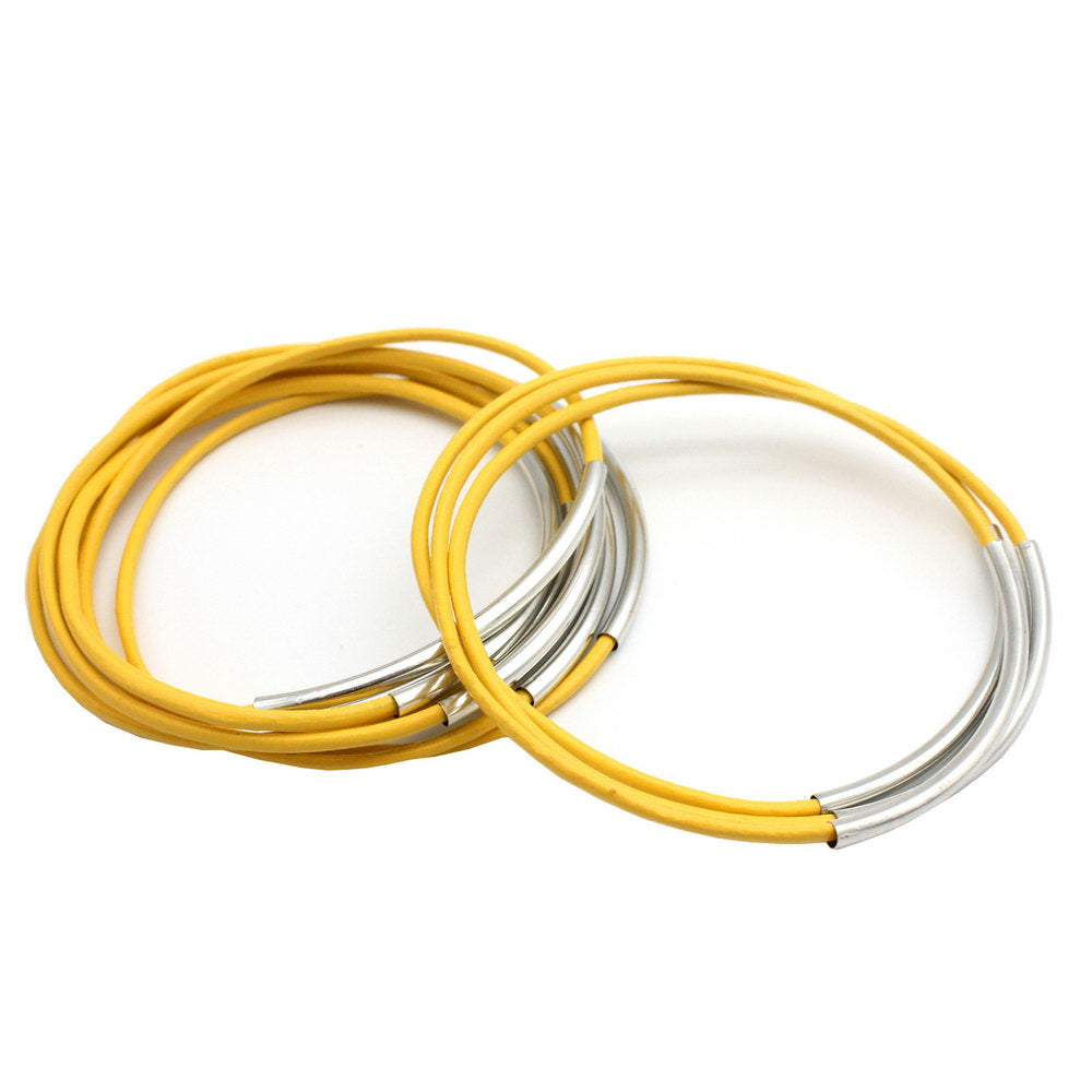 12 Pieces Individuals Leather Bangle Bracelets for Women Girls Yellow