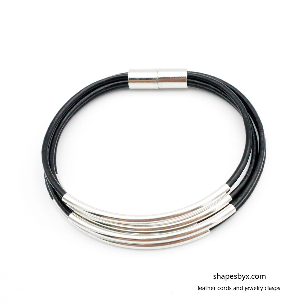 Bracelet en cuir noir pour femmes et filles, ouverture d'extrémité magnétique