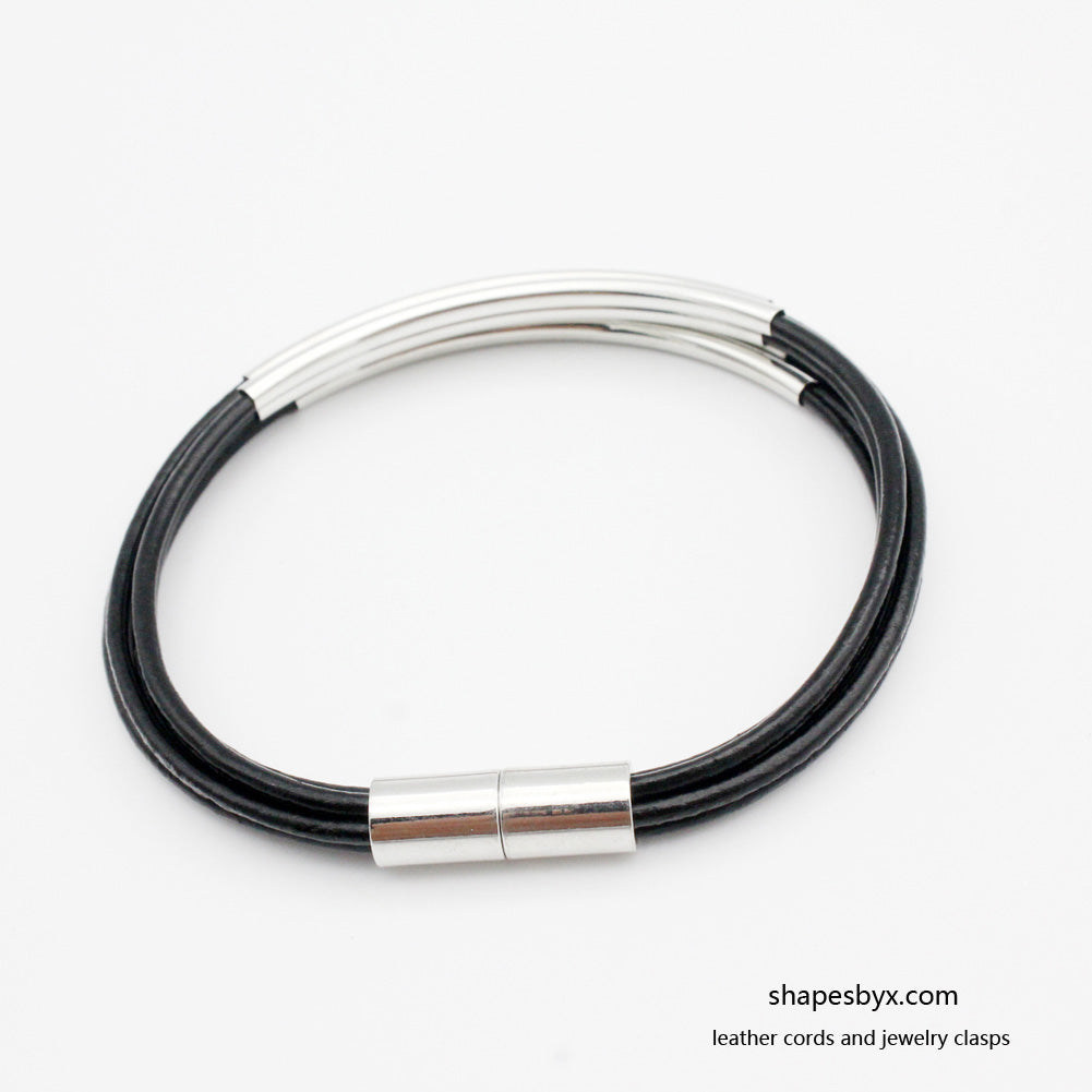 Bracelet en cuir noir pour femmes et filles, ouverture d'extrémité magnétique