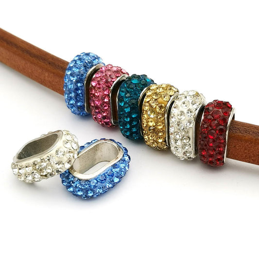 shapesbyX-4pcs 10x6mm Hole Rhinestones Sliders Beads,Licorice Leather Cord Beading for Jewelry Making