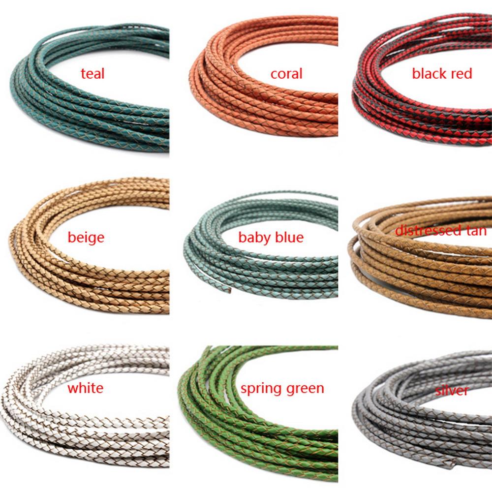 3mm round leather strap braided leather bolo cord