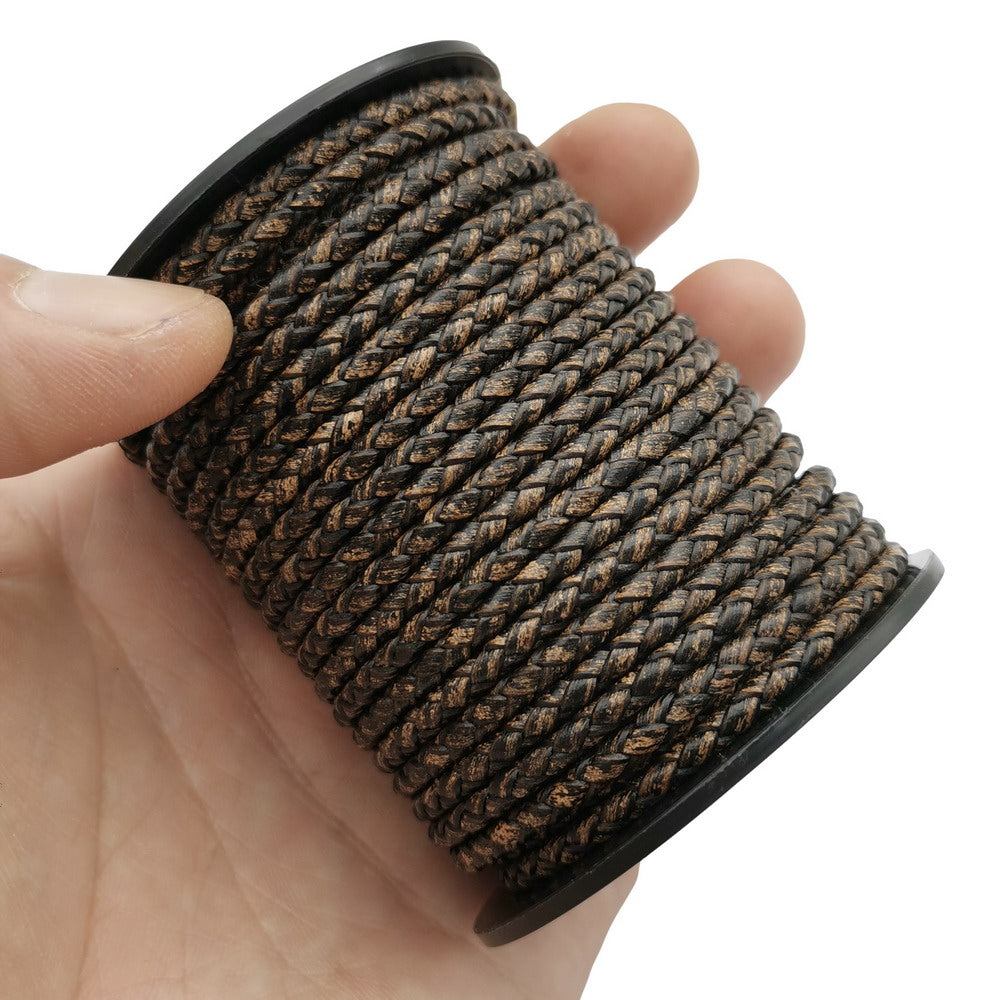 ShapesbyX-3 mm geflochtene Lederschnüre, tief verwittert, Schmuckherstellung für Armbänder, Halsketten, Bolo-Krawatten