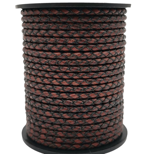ShapesbyX-Antique Rouge Marron 3 mm Cordons en Cuir Tressé Bolo Sangle Bracelet Collier Fabrication