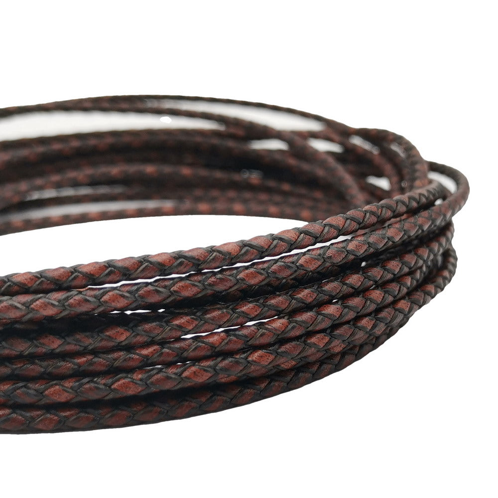 ShapesbyX-Antique Red Brown 3mm Braided Leather Cords Leather Bolo Strap Bracelet Necklace Making