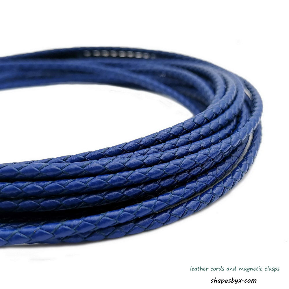 shapesbyX-3mm Braided Leather Cords Royal Blue Round Leather Strap Bracelet Necklace Making Bolo Tie