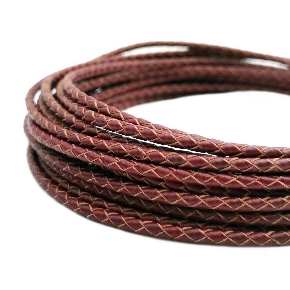 shapesbyX-3mm Braided Leather Cords Maroon Round Leather Strap Bracelet Necklace Making Bolo Tie