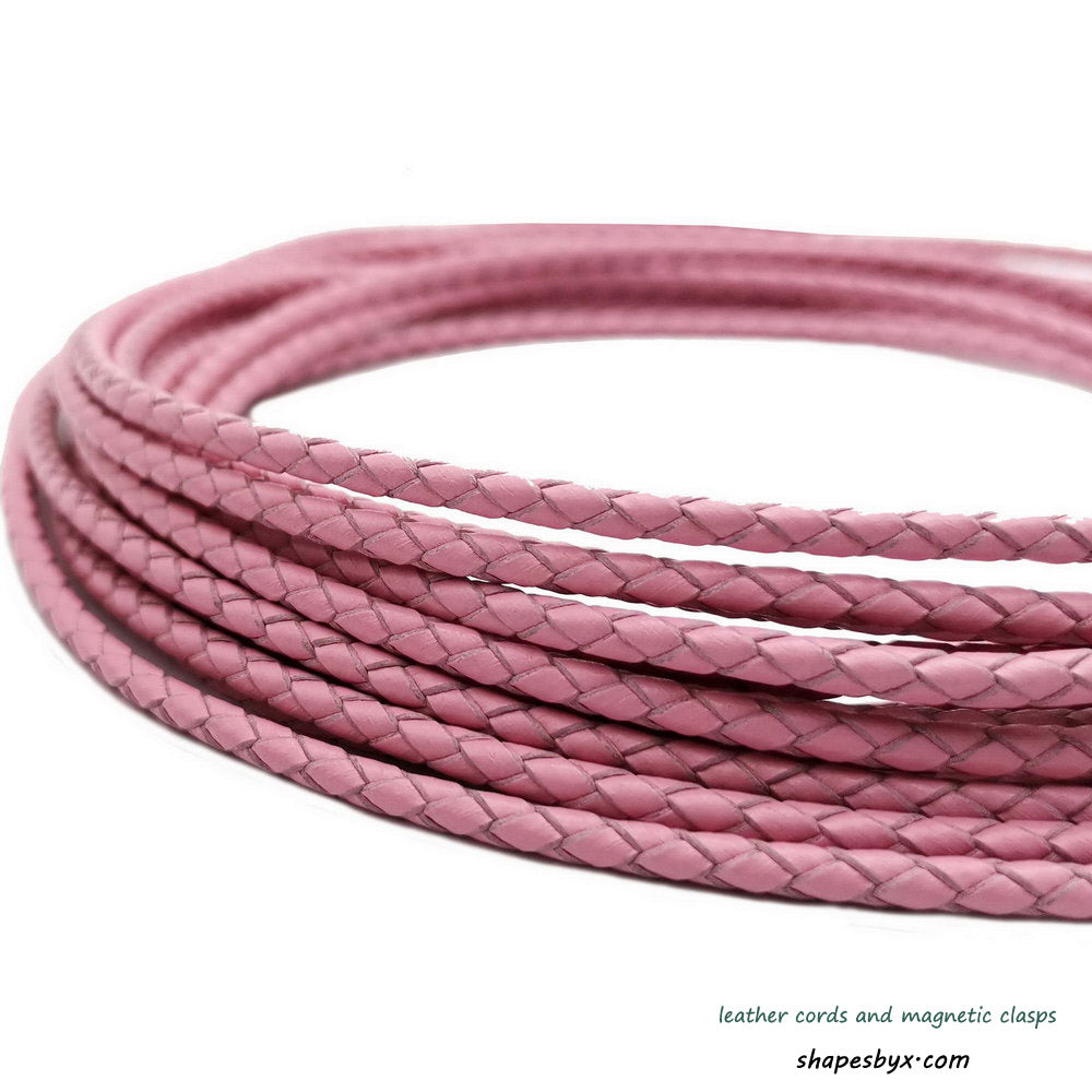 3mm Pink leather bolo cord braided leather strap for bracelet necklace making bolo tie