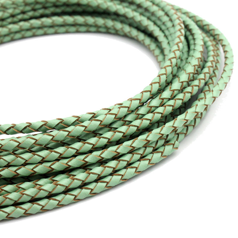 ShapesbyX-Braided Leather Cord 3mm Round Mint,Bracelet Necklace Making Leather Strap Bolo Tie