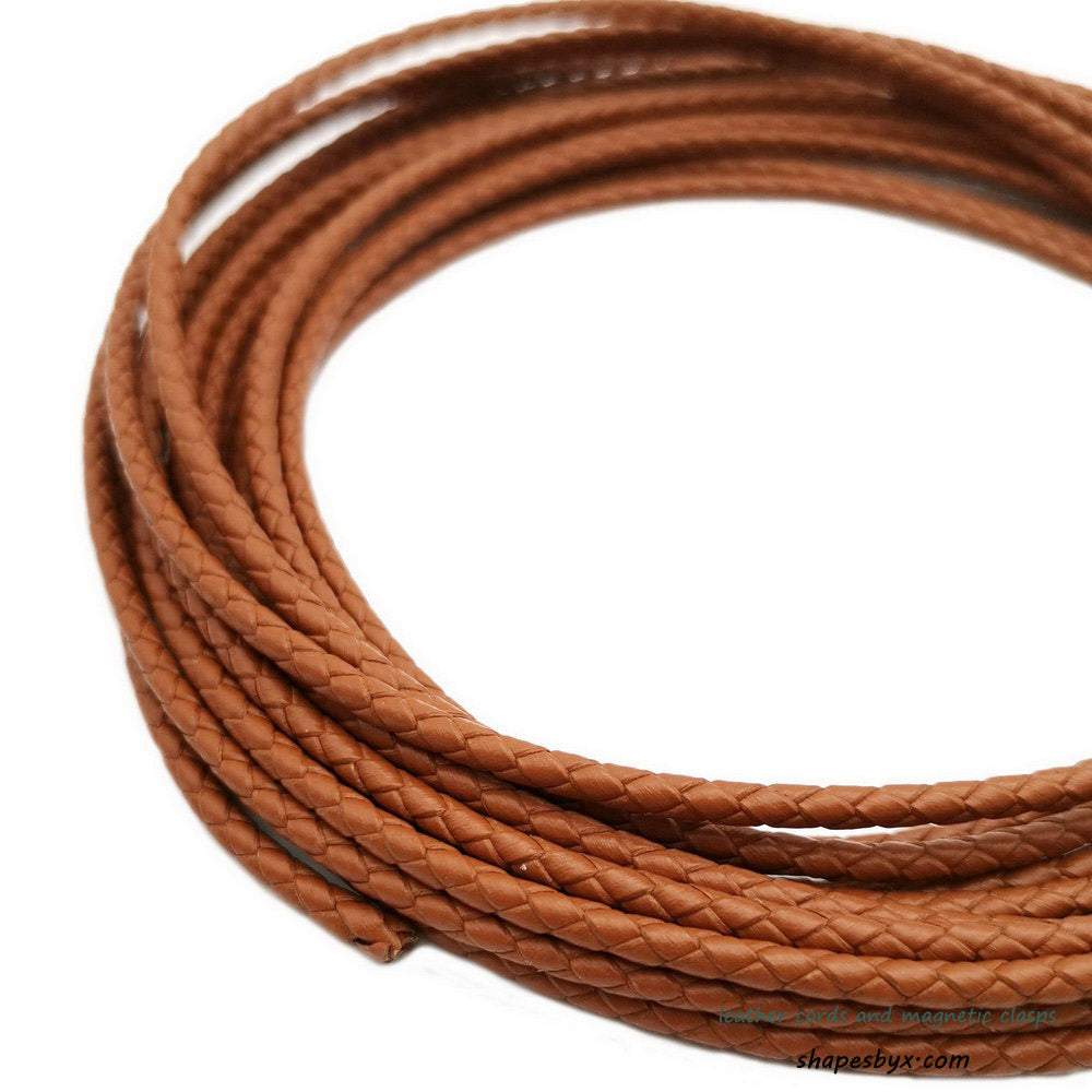 shapesbyX-3mm Braided Leather Cords Brown Round Leather Strap Bracelet Necklace Making Bolo Tie